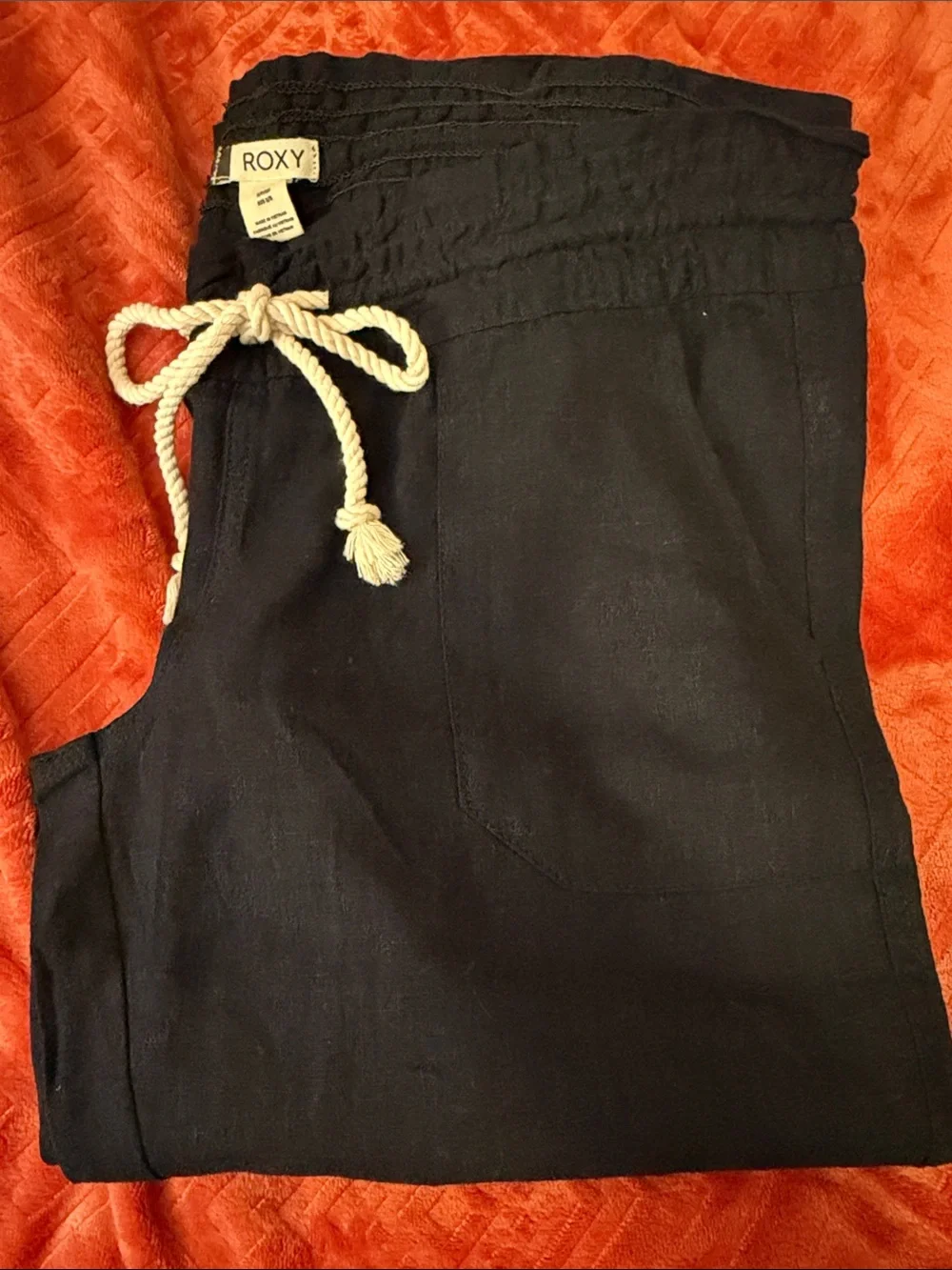 Roxy Black Drawstring Linen Pant - Picture 4 of 6